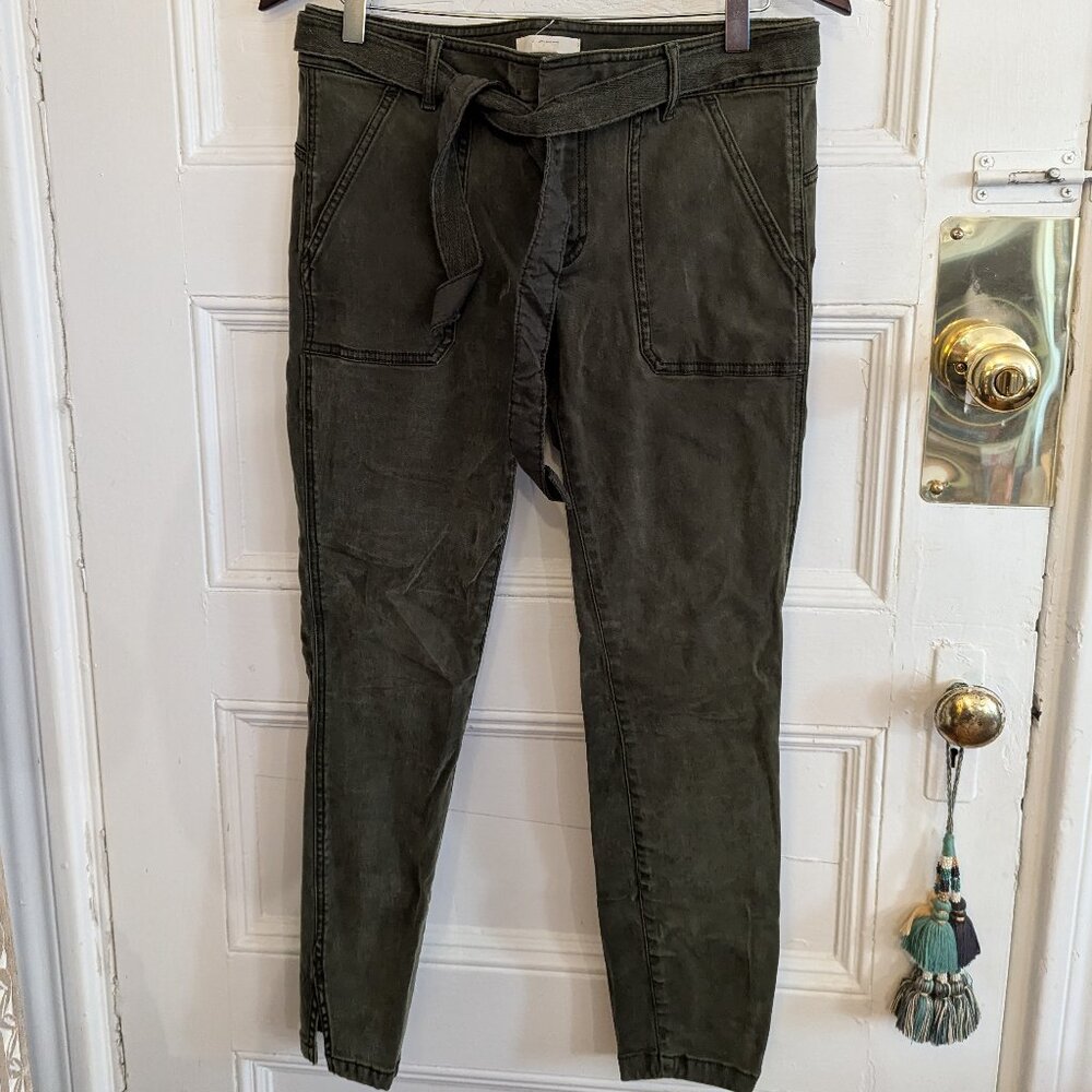 Loft olive green utility skinny trousers with split ankle & belt, size 6
